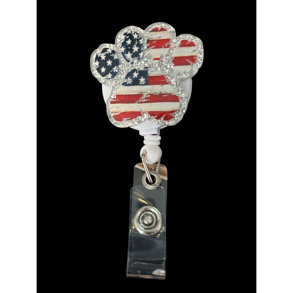 Playful Paw Print Patriotic Badge Reel – Acrylic Retractable ID Holder